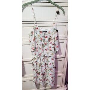 Mango Sheer Floral Mini Dress With Spaghetti Straps and Pockets - Size Small